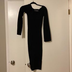 Petal and Pup brand off the shoulder black sweater dress with tie